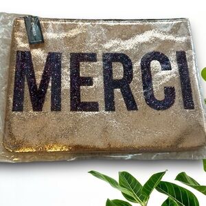Express Cosmetic bag Rare French Thank You Print NWT